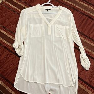 RW&CO white blouse with roll up sleeves. Size Med